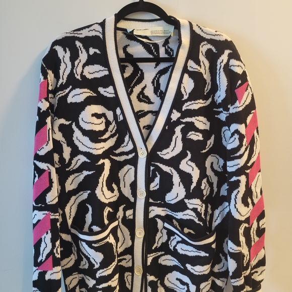 Off-White Sweaters - OffWhite B/W Knitwear Cardigan With Pink Accents